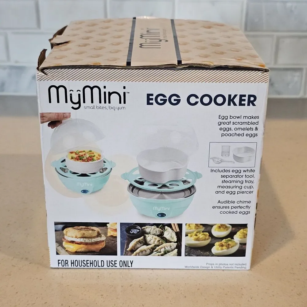 Nostalgia MyMini Premium 7-Egg Capacity Cooker Compact Design White & Teal